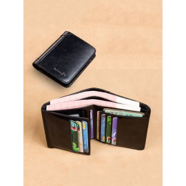 Ferricos RFID Antimagnetic Genuine Leather Vintage Tri-fold Large Capacity Short Wallet For Men