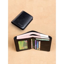 Ferricos RFID Antimagnetic Genuine Leather Vintage Tri-fold Large Capacity Short Wallet For Men