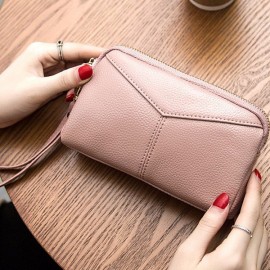 Genuine Cowhide Women 6.3 Inches Phone Bag Clutch Wallet Keys Card Coin Holder Purse