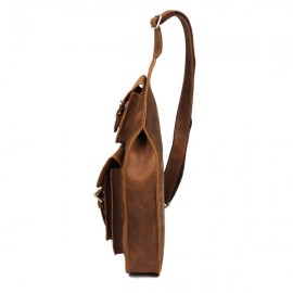 Genuine Leather Chest Bag Vintage Multi-Pocket Single-shoulder Crossbody Bag For Men