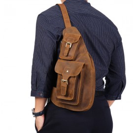 Genuine Leather Chest Bag Vintage Multi-Pocket Single-shoulder Crossbody Bag For Men