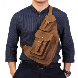 Genuine Leather Chest Bag Vintage Multi-Pocket Single-shoulder Crossbody Bag For Men