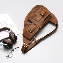 Genuine Leather Chest Bag Vintage Multi-Pocket Single-shoulder Crossbody Bag For Men