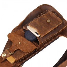 Genuine Leather Chest Bag Vintage Multi-Pocket Single-shoulder Crossbody Bag For Men