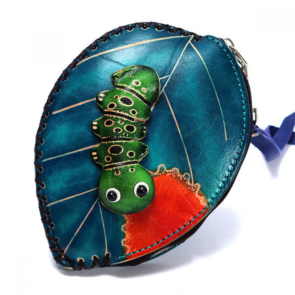 Genuine Leather Leaf Insect Cartoon Personalized Wallet Coin Purse For Women