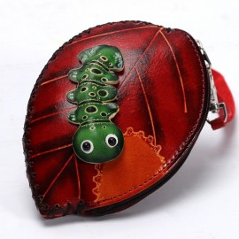 Genuine Leather Leaf Insect Cartoon Personalized Wallet Coin Purse For Women