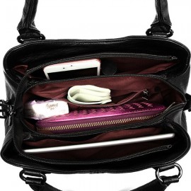 Genuine Leather Plaid Solid Handbag Shoulder Bag