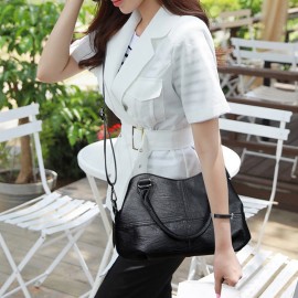 Genuine Leather Plaid Solid Handbag Shoulder Bag