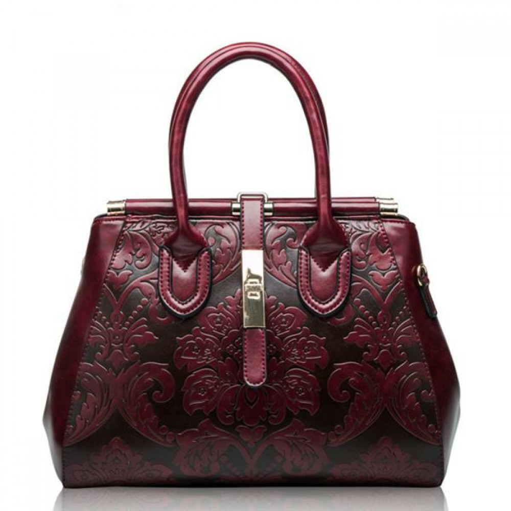 Genuine Leather Shoulder Bag Embossed Women Bag New Fashion Flowers Printed Totes Bags