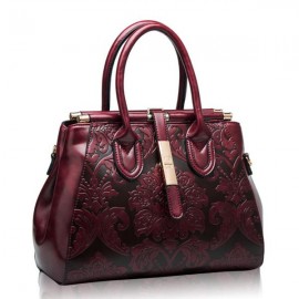 Genuine Leather Shoulder Bag Embossed Women Bag New Fashion Flowers Printed Totes Bags