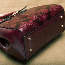Genuine Leather Shoulder Bag Embossed Women Bag New Fashion Flowers Printed Totes Bags