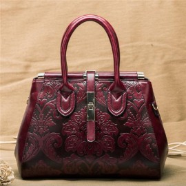 Genuine Leather Shoulder Bag Embossed Women Bag New Fashion Flowers Printed Totes Bags