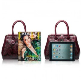 Genuine Leather Shoulder Bag Embossed Women Bag New Fashion Flowers Printed Totes Bags