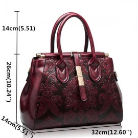 Genuine Leather Shoulder Bag Embossed Women Bag New Fashion Flowers Printed Totes Bags