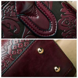 Genuine Leather Shoulder Bag Embossed Women Bag New Fashion Flowers Printed Totes Bags