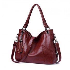 Genuine Leather Tassel Pendant Plaid Handbag Crossbody Bag For Women