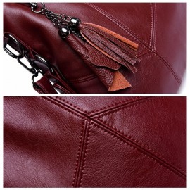 Genuine Leather Tassel Pendant Plaid Handbag Crossbody Bag For Women