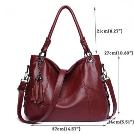 Genuine Leather Tassel Pendant Plaid Handbag Crossbody Bag For Women
