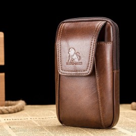 Genuine Leather Vintage 6 Inch Phone Bag Waist Bag Crossbody Bag For Men