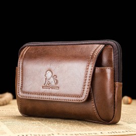 Genuine Leather Vintage 6 Inch Phone Bag Waist Bag Crossbody Bag For Men