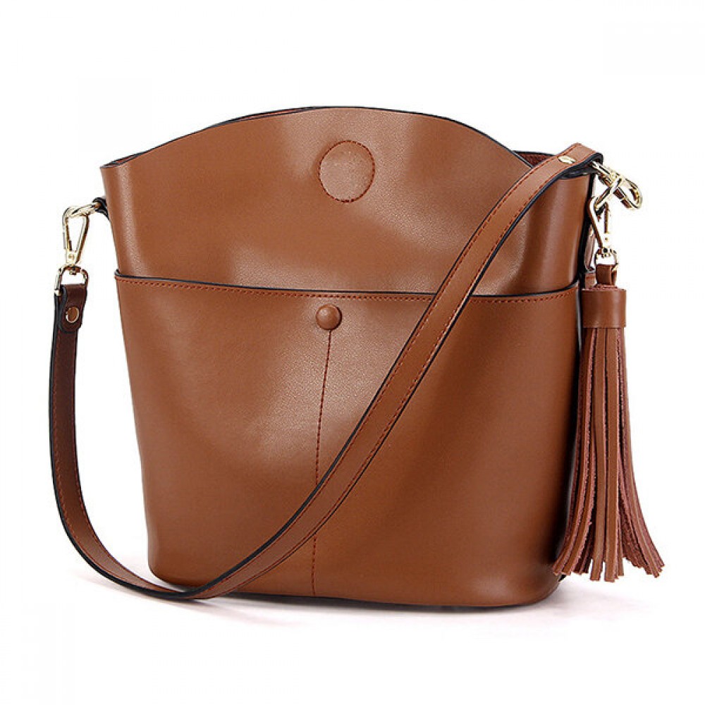 Genuine Leather Vintage Bucket Bag Shoulder Bag Crossbody Bag