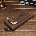 Genuine Leather Vintage Coin Bag Business Zipper Long 5.5 Inche Phone Wallet For Men