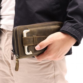 Genuine Leather Vintage Coin Bag Business Zipper Long 5.5 Inche Phone Wallet For Men