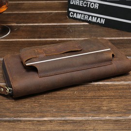 Genuine Leather Vintage Coin Bag Business Zipper Long 5.5 Inche Phone Wallet For Men