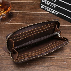 Genuine Leather Vintage Coin Bag Business Zipper Long 5.5 Inche Phone Wallet For Men