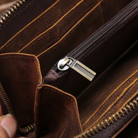 Genuine Leather Vintage Coin Bag Business Zipper Long 5.5 Inche Phone Wallet For Men