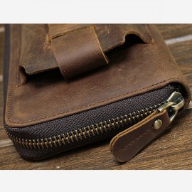 Genuine Leather Vintage Coin Bag Business Zipper Long 5.5 Inche Phone Wallet For Men