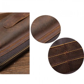 Genuine Leather Vintage Coin Bag Business Zipper Long 5.5 Inche Phone Wallet For Men