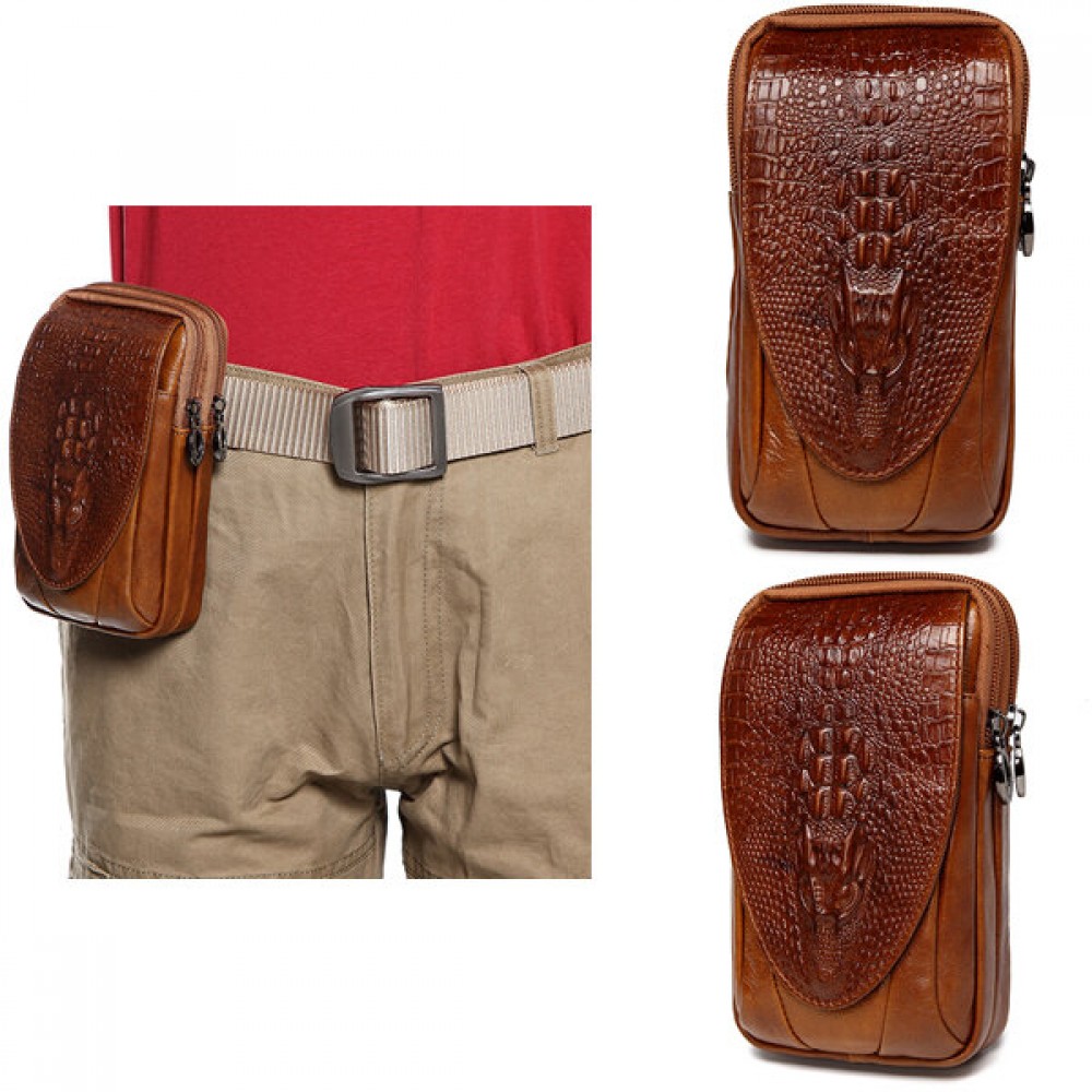 Genuine Leather Waist Bag Crocodile Pattern Crossbody Bag Phone Bag For Men