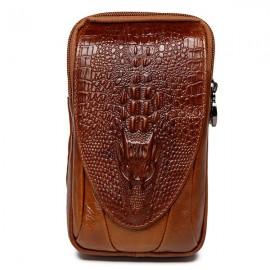 Genuine Leather Waist Bag Crocodile Pattern Crossbody Bag Phone Bag For Men