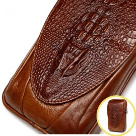 Genuine Leather Waist Bag Crocodile Pattern Crossbody Bag Phone Bag For Men