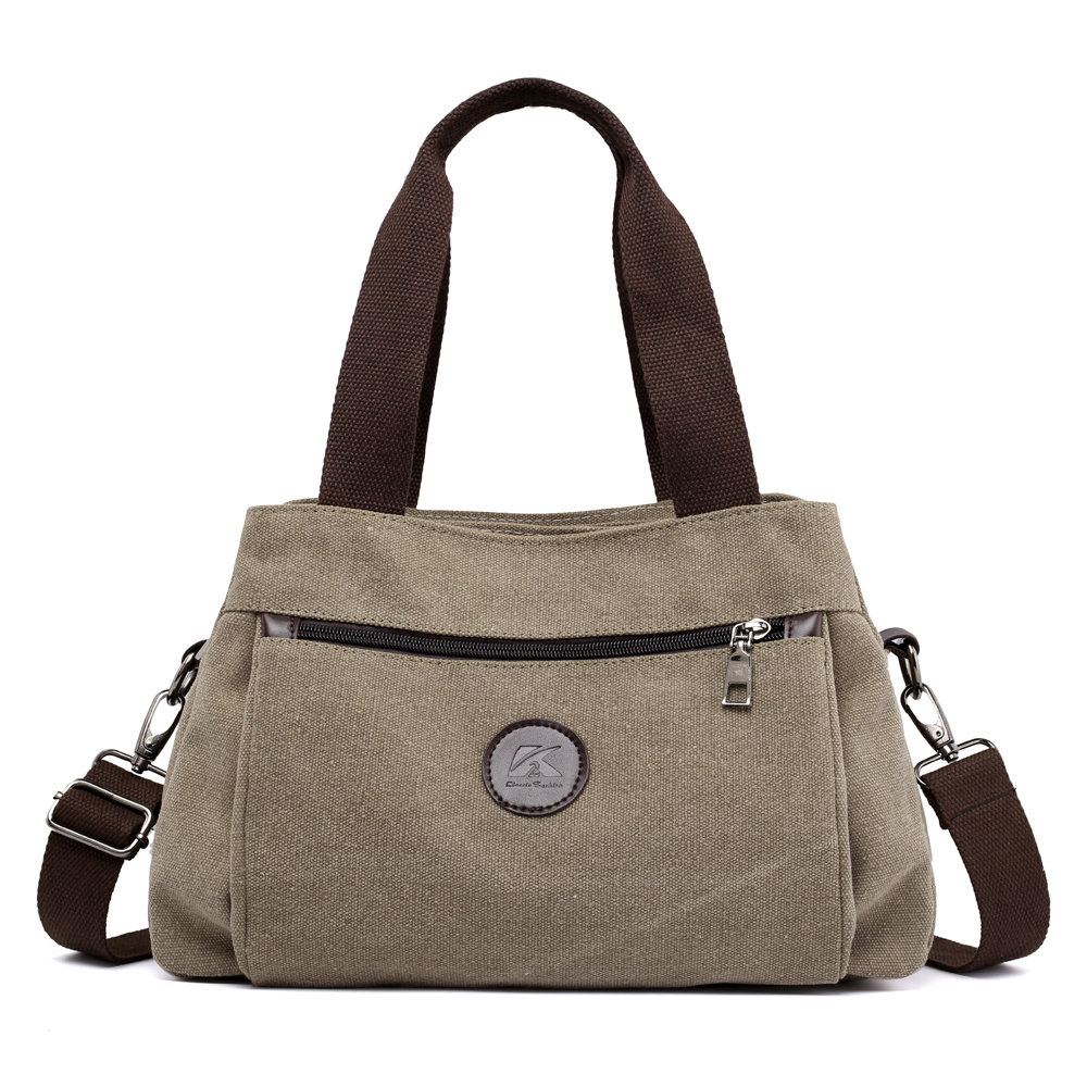 KVKY Front Zipper Pockets Handbags Vintage Canvas Shoulder Bags Summer Shopping Bags