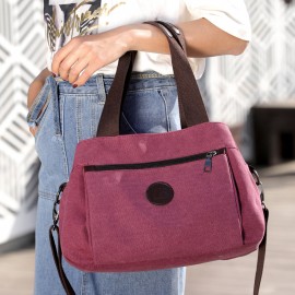 KVKY Front Zipper Pockets Handbags Vintage Canvas Shoulder Bags Summer Shopping Bags