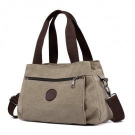KVKY Front Zipper Pockets Handbags Vintage Canvas Shoulder Bags Summer Shopping Bags