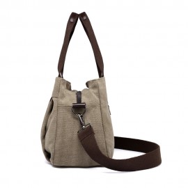 KVKY Front Zipper Pockets Handbags Vintage Canvas Shoulder Bags Summer Shopping Bags