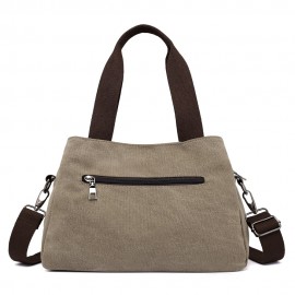 KVKY Front Zipper Pockets Handbags Vintage Canvas Shoulder Bags Summer Shopping Bags