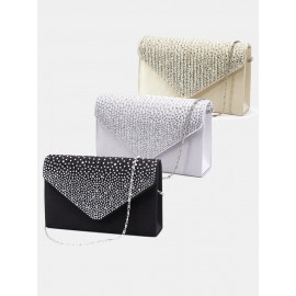 Ladies Stylish Evening Satin Bridal Diamante Clutch Bag Shoulder Bag Crossbody Bag