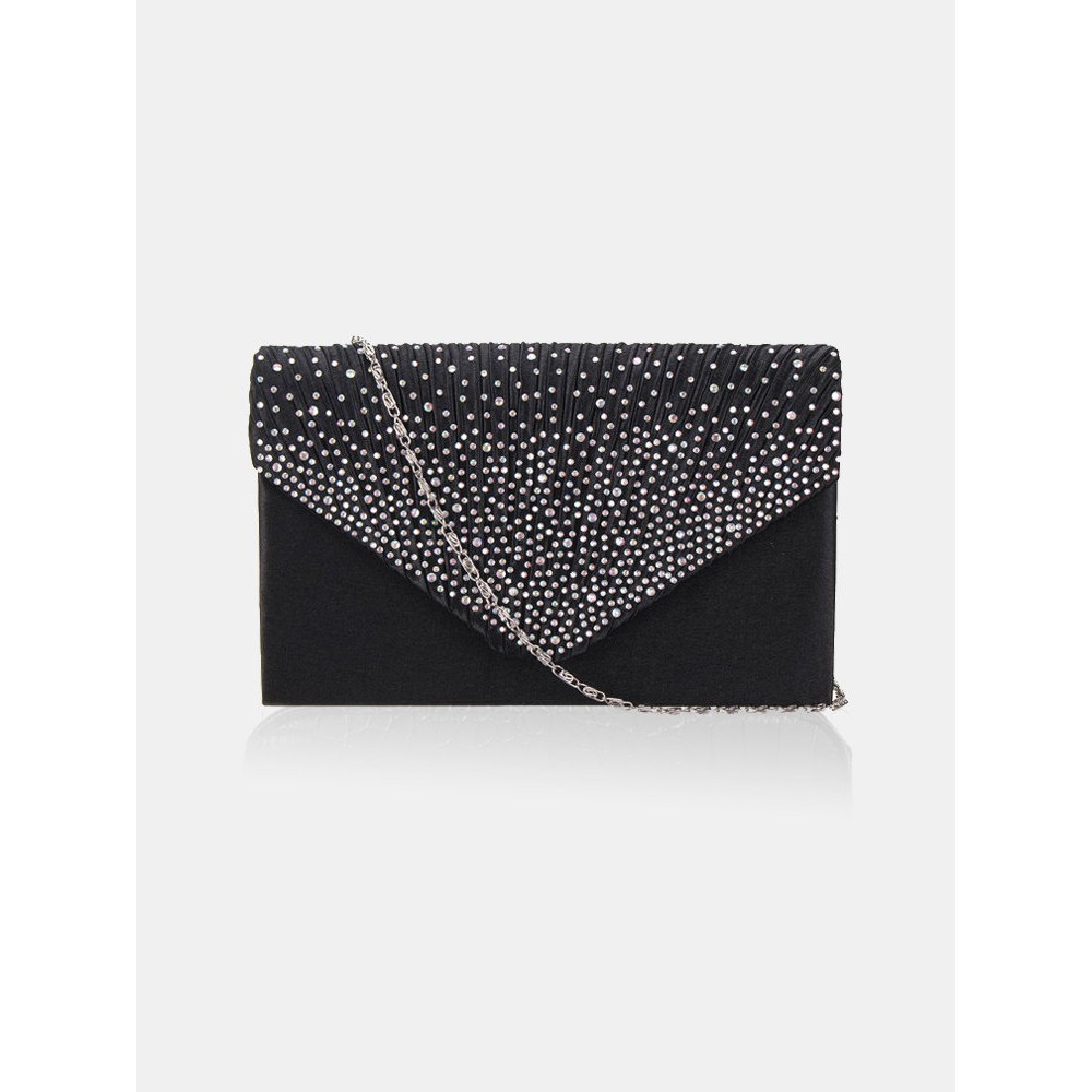 Ladies Stylish Evening Satin Bridal Diamante Clutch Bag Shoulder Bag Crossbody Bag