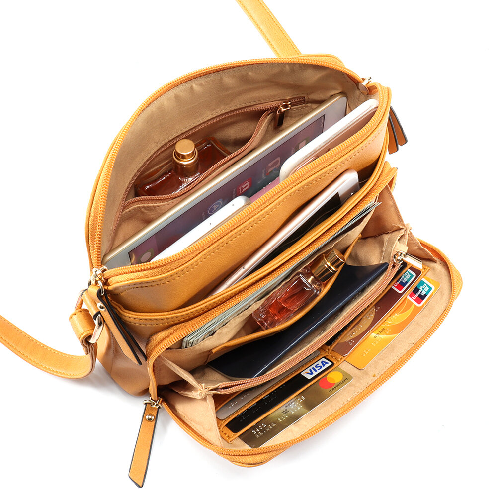 MANDY Women Solid Multi-pockets Casual PU Leather Crossbody Bag