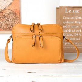 MANDY Women Solid Multi-pockets Casual PU Leather Crossbody Bag