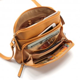 MANDY Women Solid Multi-pockets Casual PU Leather Crossbody Bag