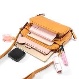 MANDY Women Solid Multi-pockets Casual PU Leather Crossbody Bag