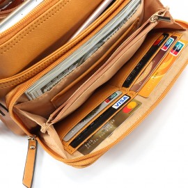 MANDY Women Solid Multi-pockets Casual PU Leather Crossbody Bag