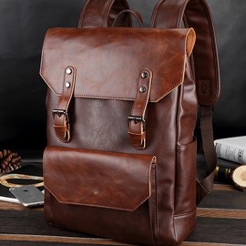 Men 15.6 Inch Large Capacity Leather Laptop Bag Backpack