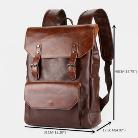 Men 15.6 Inch Large Capacity Leather Laptop Bag Backpack