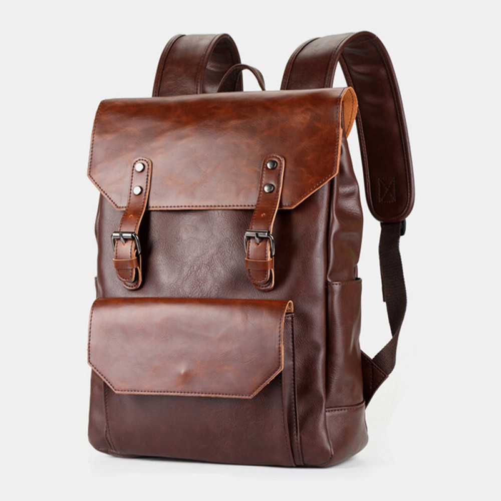 Men 15.6 Inch Large Capacity Leather Laptop Bag Backpack